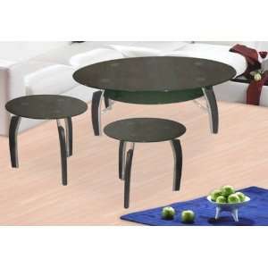  Modern Black Tempered Glass Coffee Table + 2 End Tables 