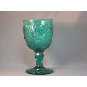  Tall Teal Blue Glass Raised Rose Water Goblet Hand Made 