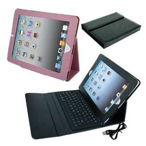 Premium Ipad Leather with Bluetooth Keyboard Case + Pink Leather Cover 