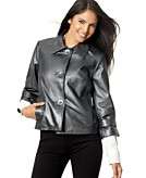    Alfani Three Quarter Sleeve Metallic Leather Jacket with 