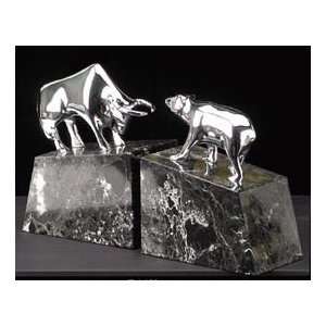  BULL & BEAR SOLID BRASS/CHROME BOOKENDS