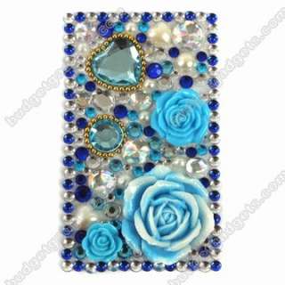 Rhinestone Bling Jewelry Sticker for Cell Phone Case Cover Blue Rose 