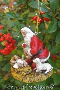    ADORING SANTA & BABY JESUS IN MANGER Christmas Ornament  