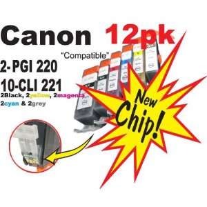 /2Y) Non OEM Printer Ink Cartridges w/ Chip for PGI 220 CLI 221 Canon 