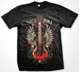 Rock n Roll Classic Guitar Wings Music Mens T shirt  