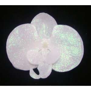  White Glitter Phalaenopsis Orchid Hair Flower Clip Beauty