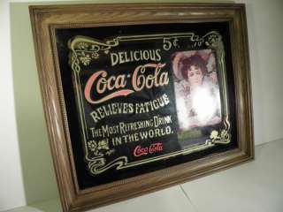 Vintage Retro Coca Cola Glass Mirror Sign Framed Large 23 x 19 