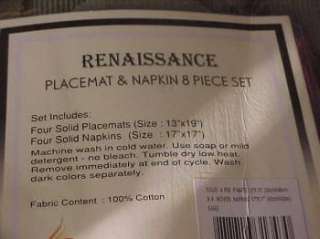 Renaissance Placemat and Napkin 8 Piece Set Sage Color NIP  