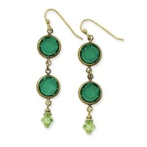   Brass tone Emerald/Green Crystal Chanel Linear Drop Earrings Jewelry