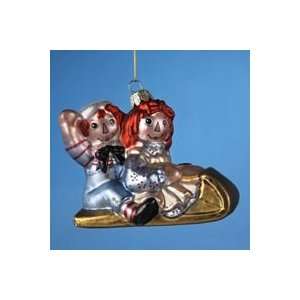  Pack of 6 Raggedy Ann and Andy On Snow Sled Glass 