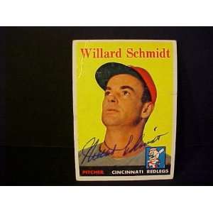 Willard Schmidt Cincinnati Redlegs #214 1958 Topps Autographed 