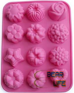 Silicone Cake Mold Cupcake Pan soap   Multiple Flowers  
