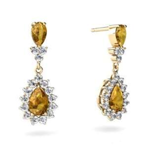    14K Yellow Gold Pear Genuine Citrine Dangle Drop Earrings Jewelry