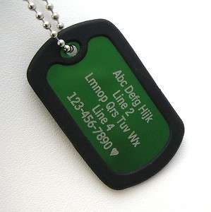 PERSONALIZED Dog Tag Necklace VERTICAL Wording   GREEN with Black 