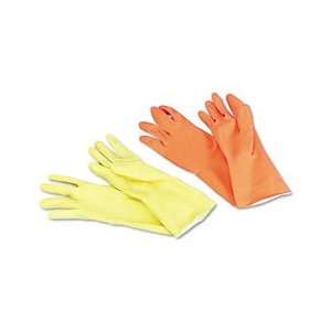  Galxy Flock Lined Latex Cleaning Gloves, Large, Yellow 