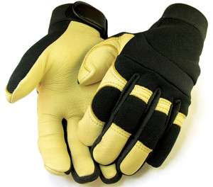 Tan Deerskin Black Stretch Nylon Mechanic Gloves  Men  