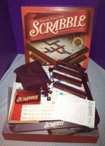 2001 Scrabble Deluxe Turntable Game Burgundy Wood Tiles Mint Looks 
