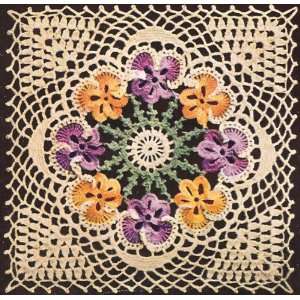 Vintage Crochet PATTERN to make   MOTIF BLOCK Bedspread Pansy Flower 