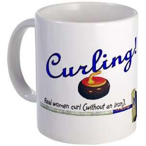 Curling Real women curl without an iron. Sports Mug by  