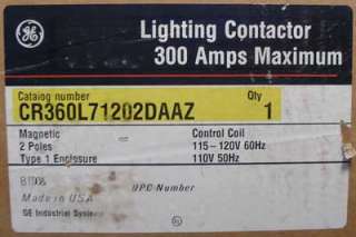 New General Electric CR360L 2P 300A Lighting Contactor Nema 1 New