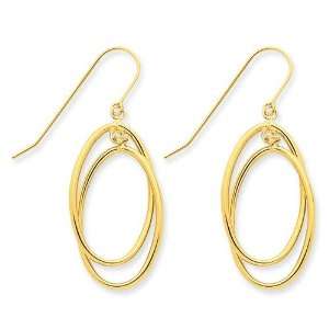 Double Circle Dangle Wire Earrings in 14k Yellow Gold