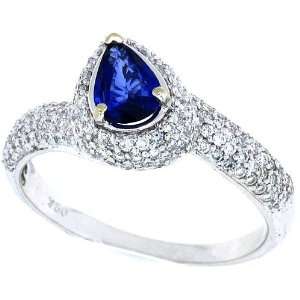  0.54ct Pave Set Pear Shaped Genuine Sapphire Diamond Ring 