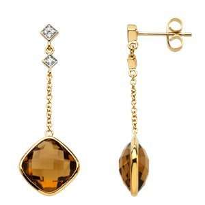  Diamond & Cinnamon Quartz Earrings 3.50CTW 14K White Gold 