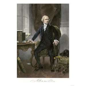 Alexander Hamilton at His Desk, Full Portrait, with Autograph Premium 