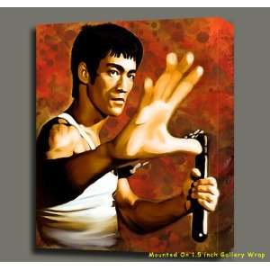 BRUCE LEE ORIGINAL MIXED MEDIA PAINTING ON CANVAS W GALLERY WRAP STYLE 