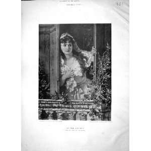  1895 Carl Becker Portrait Beautiful Lady Woman Balcony 