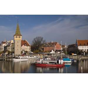 com Small Harbour with Mang Tower (Left) on Bodensee (Lake Constance 