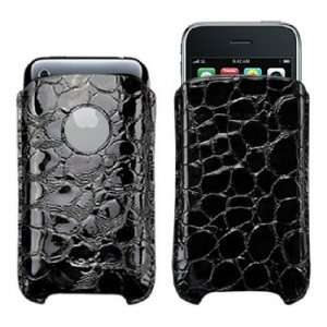  Gogo iPhone Genuine Leather Case X Slim Vogue Black Croco 