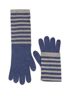 360 Sweater   Striped Fold Over Gloves/Indigo