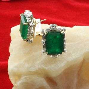 18k White Gold Colombian Emerald Diamond Earrings 27ct  