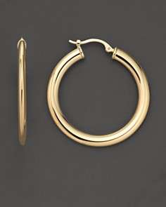 14K Gold Large Flat Tube Hoop Earrings