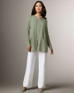 Long Jacket, Silk Blend Shell & Modern Wide Leg Pants, Womens