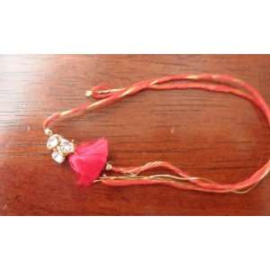 Rakhi (Rakhee)   Red Rakhi with 3 Stone ($1.50 flat rate shipping US 