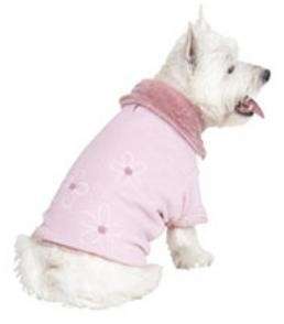 Fashion Pet Plush Luxe w/Flower Coat Dog Jacket SM Pink  