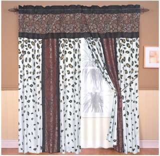 8PC Paisley Leopard Burgundy & Beau Blue Curtain Set  