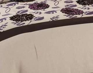 15PC Purple & Beige Flannel *Peony* Seashell Color Queen Comforter w 