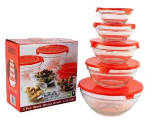 Pcs Glass Mixing Bowl   Healty Food Storage Container Set With Red 