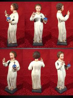 Antique French 19th c. Santo Child Jesus Statue Painted Plaster 