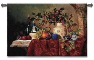 OLD WORLD TOVALA ARCHWAY FRUIT & WINE ART TAPESTRY WALL HANGING  