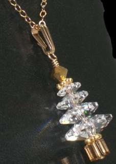 Christmas Crystal Tree 14K G.F. Pendant Necklace Made With Swarovski 
