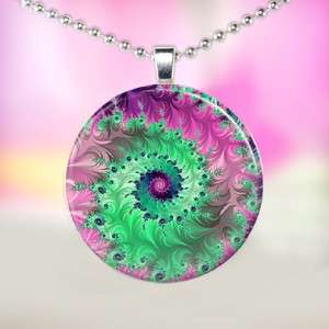 Magical Tie Dye Handcrafted Glass Tile Necklace Pendant B69  