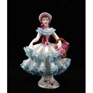    Lady with Basket Dresden Lace German Figurine