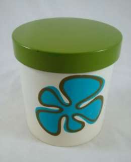 Mid Century Retro 3 Blue Flower White Canister Green Lid Six Piece Set 