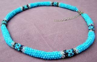 NATIVE PEYOTE STITCH LOOP BEADED NECKLACE TURQUOISE  