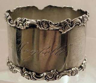 Antique Shreve & Co. Sterling Napkin Ring w/ Roses Maybelle Monogram 