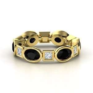  Elliptical Square Band, 14K Yellow Gold Ring with Black 